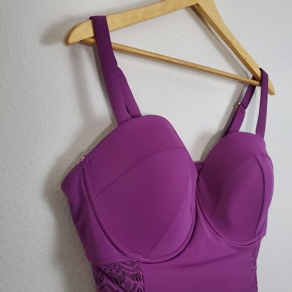 Swimsuits For All One Piece Swimsuit 20 Purple Crochet Underwire Tummy Control - Picture 5 of 15